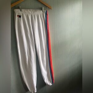 Aviator Nation White Pants with Rainbow Accents
